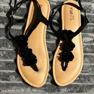 Rue21 Black Sandals with Floral Detail
